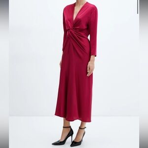 NWT Mango Red Satin Dresd with knot size Large